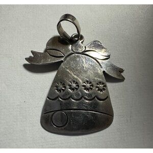 VTG Taxco?large bell with bow Pendant 925 Sterling Silver Handcrafted In Mexico